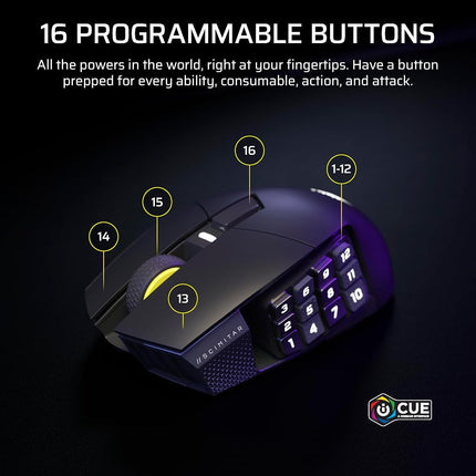 Corsair SCIMITAR ELITE WIRELESS SE MMO PC Gaming Mouse – 33,000 DPI, 16 Programmable Buttons, Key Slider, Elgato Virtual Stream Deck, 1,000Hz Polling, Up to 150-Hour Battery – Gunmetal