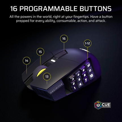 Corsair SCIMITAR ELITE WIRELESS SE MMO PC Gaming Mouse – 33,000 DPI, 16 Programmable Buttons, Key Slider, Elgato Virtual Stream Deck, 1,000Hz Polling, Up to 150-Hour Battery – Gunmetal