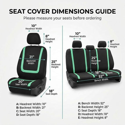 Automotive Seat Covers Mint Universal Fit Unique Flat Cloth fits Most Cars, SUVs, and Trucks (with 4 Detachable Headrests and Solid Bench) FH Group FB032MINT114