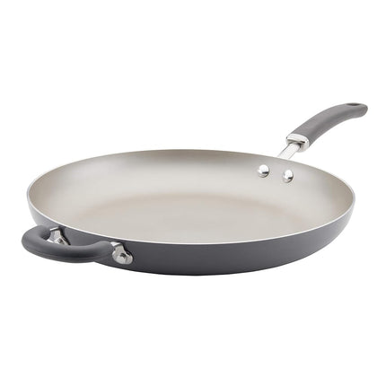 Rachael Ray Create Delicious Sartén Antiadherente con Asa de Ayuda, 14.5 Pulgadas, Gris Brillante