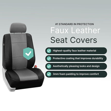 FH Group PU001GRAYBLACK102 Universal Fit Front Set Gray Black Automotive Seat Covers fits most Cars, SUVs, and Trucks (Faux Leather, Set of 2)