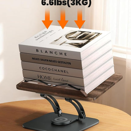 Tounee Book Stand for Reading, Adjustable Book Holder with 360° Swivel Base, Foldable Cookbook Stand Recipe Book Holder with Elastic Page Clips for Music Scores, Recipe, Magazines, Laptop