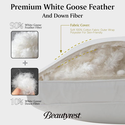 Beautyrest Goose Feather Down Fiber Gusseted Pillows, Hotel Pillow Luxury Bed Pillows, 100% Cotton Cover, King Size Set of 2