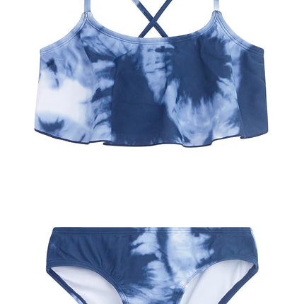 Kanu Surf Girls' Alania Flounce Bikini Beach Sport 2 Piece Swimsuit, Beach Girl Denim, 10