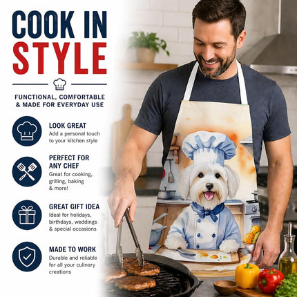 Caroline's Treasures Coton de Tulear The Chef Apron Cooking Kitchen Server Baking Crafts Gardening for Adult Women Men, Unisex, Large, Multicolor