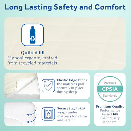 Sealy Baby Quilted Organic Cotton Top Breathable Fitted Waterproof Infant Crib Mattress Protector Pad and Toddler Bed Cover, Durable and Comfortable Topper, Machine Washable, 52” x 28”- Cream