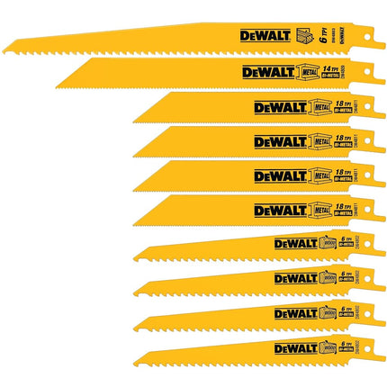 DEWALT Reciprocating Saw Blades, Bi-Metal Set with Case, 10-Piece (DW4898), Yellow