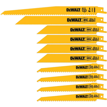 DEWALT Reciprocating Saw Blades, Bi-Metal Set with Case, 10-Piece (DW4898), Yellow
