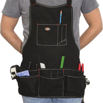 Dickies 16-Pocket Workshop Bib Apron, Durable Canvas Construction, Reinforced Edges, Adjustable Belt, Black