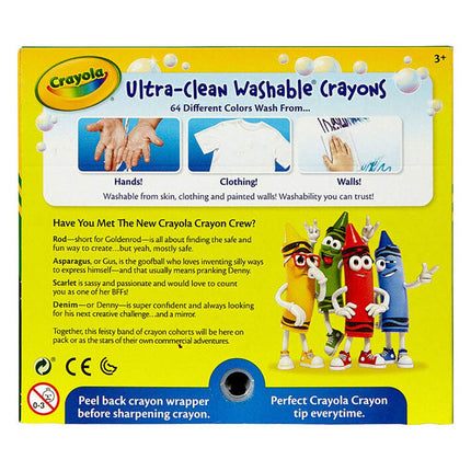 CRAYOLA Ultra Clean Washable Crayons, Built in Sharpener, 64 Count, Kids at Home Activities