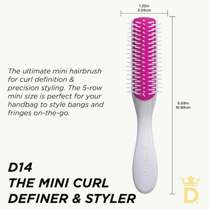 Denman Mini Curl Definer & Styler 5 Row Hairbrush for Detangling, Separating, and Defining Curls, Curly Hairbrush, Sleek Blowdrying - (Kyoto) D14