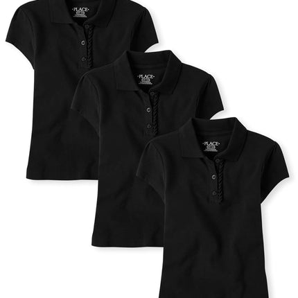 Lot de 3 Polos Piqué à Manches Courtes et Volants pour Filles The Children's Place, Noir, Grande Taille