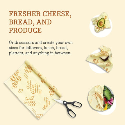 Bee's Wrap - XXL Roll 14" x 52"- Made in The USA with Certified Organic Cotton - Plastic and Silicone Free - Reusable Eco-Friendly Beeswax Food Wrap - Honeycomb Print