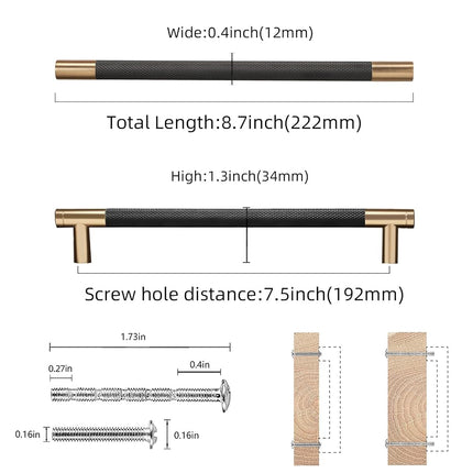 COTYKILEY 10 Pack 7.5 Inch(192mm) Matte Black and Champagne Bronze Knurled Cabinet Handles Knurled Kitchen Cabinet Pulls Cabinet Door Handles Kitchen Cabinet Hardware Cupboard Drawer Pulls