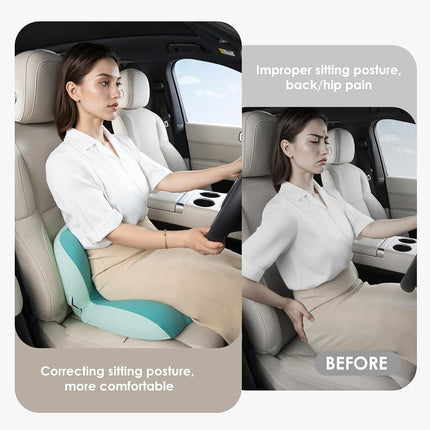 FLORICH Memory Foam Truck Seat Cushion with Adjustable Strap,Seat Cushion and Lumbar Support Pillow for Car Office Chair, Ergonomic Back Support & Sciatica Relief for Long Drives（Green