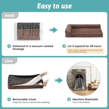 COZY KISS Orthopedic Dog Bed Washable for Medium Small Dogs, 76x51 cm Brown