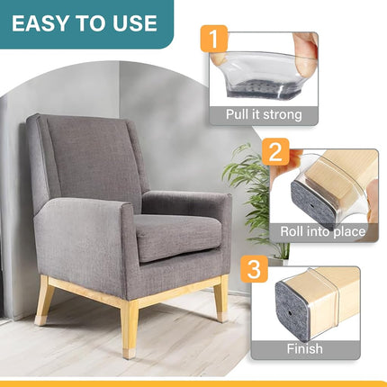 Ansible 24 Pcs Chair Leg Floor Protectors Square, Silicone Felt Furniture Leg Pads Caps Covers for Hardwood Floors (Fit:1-5/8" to 2")