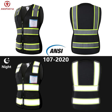 Safety Vest for Men Women Reflective Construction Vest Hi Vis ANSI Standard, Black-w, Small