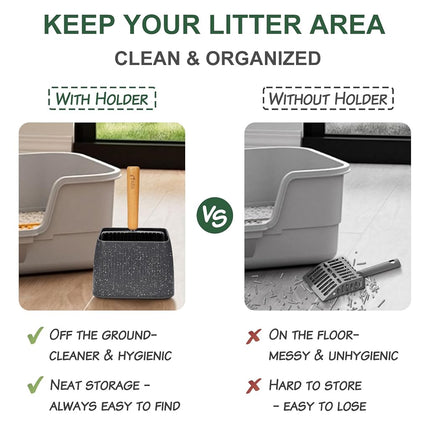 XBX Cat Litter Scoop with Holder, Heavy Duty Litter Sifter, Stainless Steel Litter Shovel, Litter Scooper with Beech Wood Grip and Washable Stand, Perfect for Cat Litter Box Cleaning