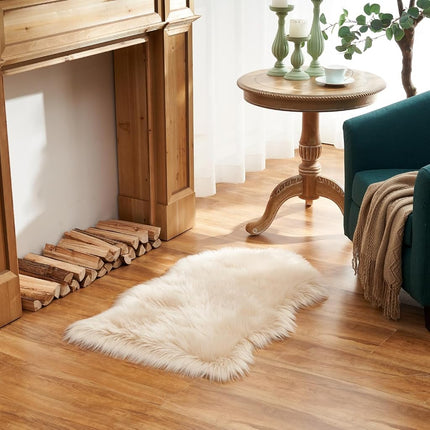 EasyJoy Faux Fur Soft Fluffy Single Sheepskin Style Rug Chair Cover Seat Pad Shaggy Area Rugs for Bedroom Sofa Floor (2 x 3 ft Sheepskin, Beige)