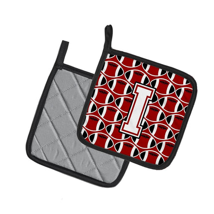 Caroline's Treasures Letter I Football Cardinal and White Pair of Pot Holders CJ1082-IPTHD, Fabric