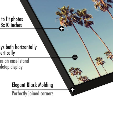 Americanflat Front Loading 8x10 Picture Frames in Black - Set of 6 Thin Frameless Plastic Frames with Shatter-Resistant Glass and Pop-In Easel Stand For Horizontal and Vertical Display.