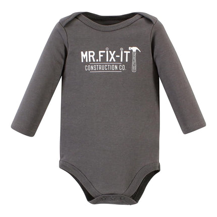 Pañaleros de algodón de manga larga unisex Hudson Baby, paquete de 5 de trabajo de construcción, 9-12 meses, paquete de 5 de trabajo de construcción, 9-12 meses