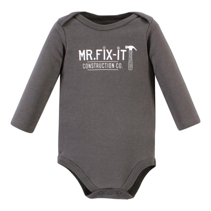 Hudson Baby Unisex Baby Cotton Long-Sleeve Bodysuits, Construction Work 5-Pack, 6-9 Months, Construction Work 5-pack, 6-9 Months