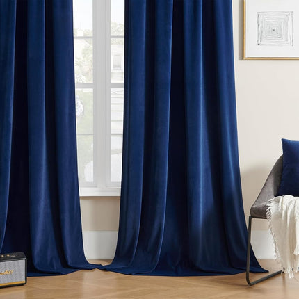Joydeco Blue Velvet Curtains 108 inch Length 2 Panels Burg Set, Luxury Rod Pocket Thermal Insulated Window Blackout Curtain, Room Darkening Drapes for Living Dining Room Bedroom Privacy