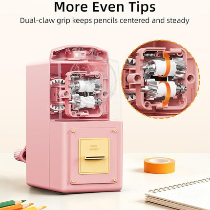 ZMOL Manual Hand Crank Pencil Sharpener - Heavy Duty Desktop Pencil Sharpener for Colored Pencils, Children's Classroom & Professional Use
