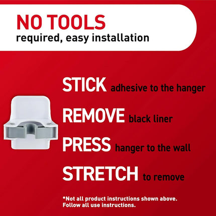 Command Mop & Broom Holder Wall Mount, White with Grey Band, 2 Grippers 4 Strips, Grey/White, 17007-HW2ES