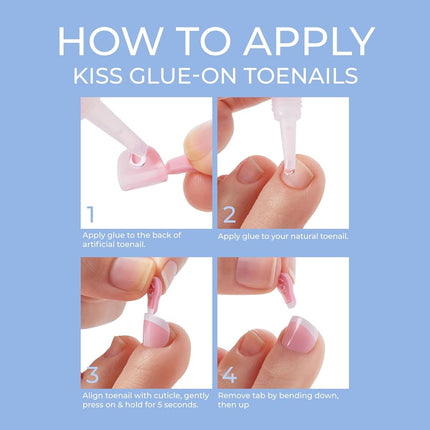 KISS Everlasting, Press On Toenails, Nail Glue Included, 'Limitless', French, Short Size, Squoval Shape, Includes 24 Nails, 2g Glue, 1 Manicure Stick, 1 Mini file
