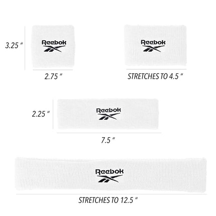 Juego de 3 Bandas Deportivas Unisex - Cinta para la Cabeza de 5.7 cm y Muñequeras de 8.25 cm con Tecnología Stay Dry, Tejido de Rizo que Absorbe la Humedad | Accesorios de Fitness de Calidad para un Confort Activo - Reebok