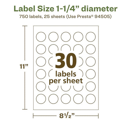Avery EcoFriendly Matte White Recycled Round Labels, 1.25" Diameter, Print-to-The-Edge, Matte White Labels, Permanent Label Adhesive, Laser/Inkjet, 750 Printable Labels