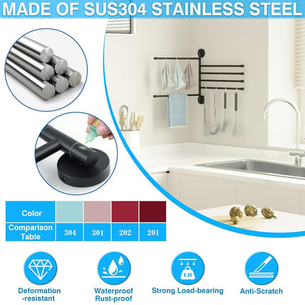 Alise Swivel Towel Rack 13.9", 6 Arm Swing Out Towel Bar, Matte Black