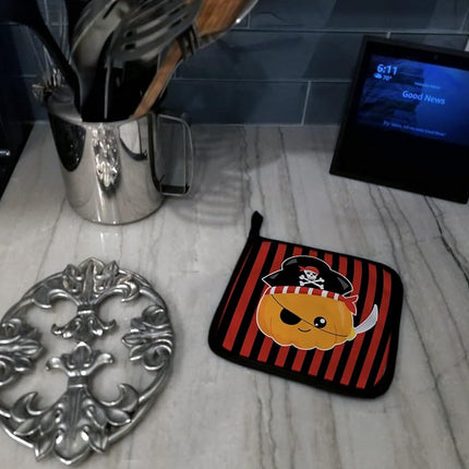 Caroline's Treasures BB6962PTHD Halloween Pumpkin Pirate Pair of Pot Holders, 7.5HX7.5W, multicolor
