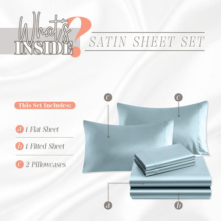 Elegant Comfort Luxurious 4-Piece Silky Satin Sheet Set, Skin and Hair Friendly, Wrinkle, Fade, Stain Resistant with Deep Pockets Fitted Sheet, Cooling Soft Satin Sheet Set, Twin, Baby Blue