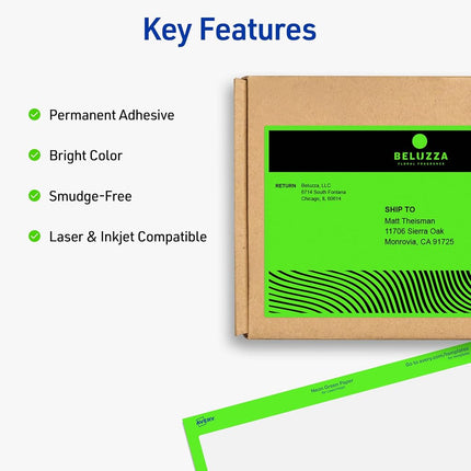 Avery Neon Shipping Labels for Laser Printers, 5-1/2" x 8-1/2", 200 Green Labels (5952)