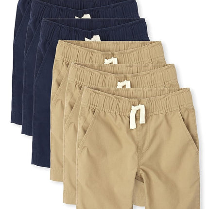 The Children's Place Boys' Pull on Jogger Shorts, Flax/Tidal 6 Pack, 12