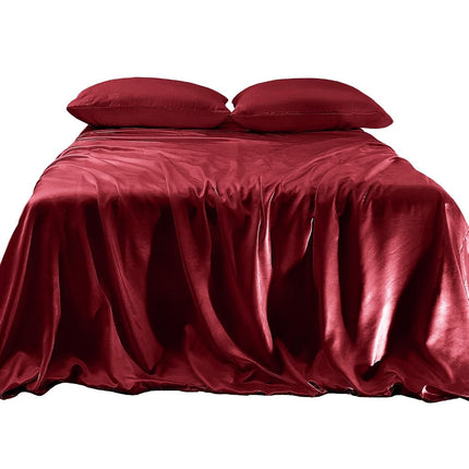 Elegant Comfort Luxurious 4-Piece Silky Satin Sheet Set, Skin and Hair Friendly, Wrinkle, Fade, Stain Resistant with Deep Pockets Fitted Sheet, Cooling Soft Satin Sheet Set, Twin, Burgundy