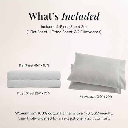 Tribeca Living Luxury Solid Flannel Deep Pocket Sheet Set, Platinum, Full