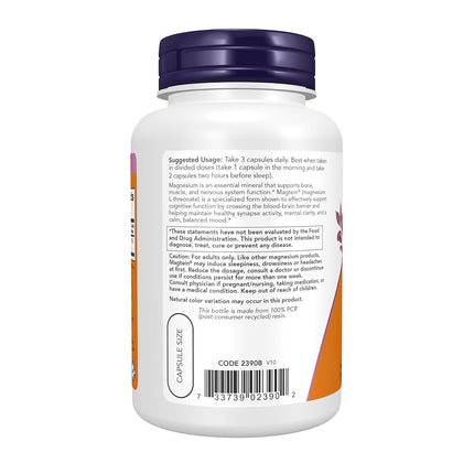 NOW Supplements, Magtein with patented form of Magnesium (Mg), 90 Veg Capsules