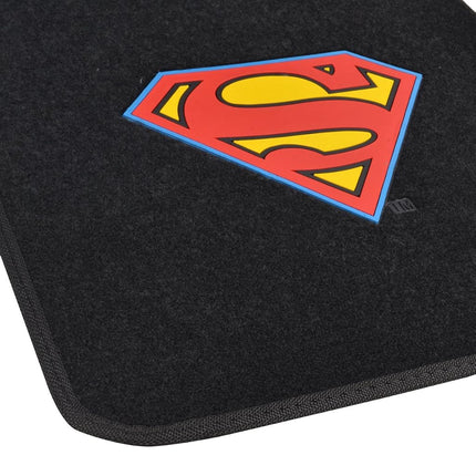 BDK Warner Brothers DC Comics Superman Car Accessories Floor Mats - Universal Fit Front 26 x 16.5 in & Rear 14 x 16.5 in, Full Set Black Car Mats with Non-Slip Grip