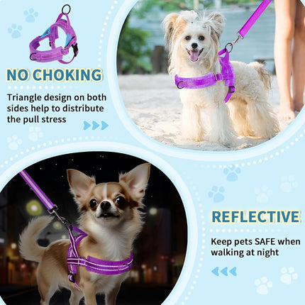 Lukovee Dog Leashes for Small Dogs, Lightweight Soft Small Dog Harness Neck & Chest Adjustable, Reflective Harness Anti-Twis Puppy Harness Vest Harness (Meduim, Purple)