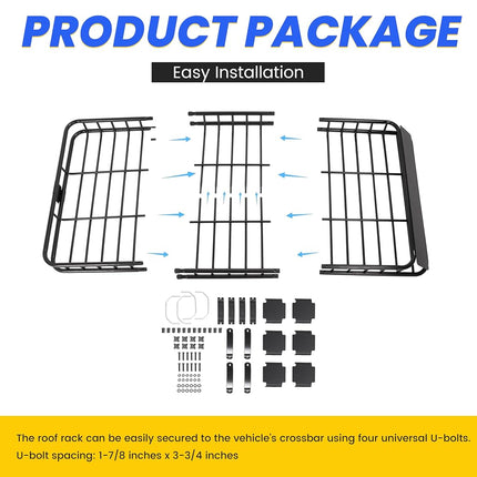 ECOTRIC 67" x 39" x 5.1'' Universal Roof Rack Cargo Carrier Basket with Extension Heavy Duty Steel Car SUV Top Luggage Storage Holder Basket for Travel 550LBS Weight Capacity