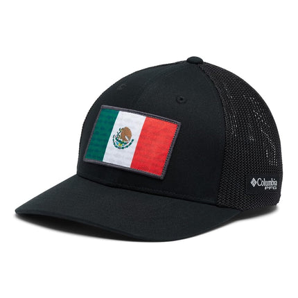Columbia Unisex's PFG Mesh Ball Cap-High, Black/Black/Mexico Fish Flag, X-Large