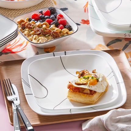 Service de table Corelle 18 pièces, motifs Simple Lines, noir et blanc, pour 6 personnes