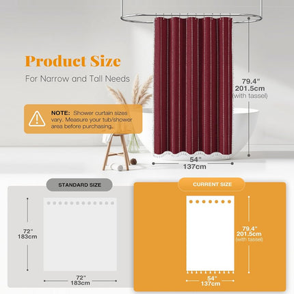 BTTN 54x78 Boho Farmhouse Linen Heavy Duty Shower Curtain Set, Burgundy