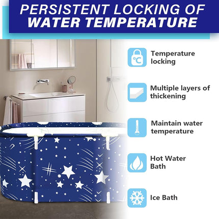 BDL Portable Folding Bathtub Soaking Bath Tub, Separate Family Bathroom SPA Tub for Adult, Freestanding Bathtub for Shower Stall,Thickening with Thermal Foam to Keep Temperature Starry Night Blue