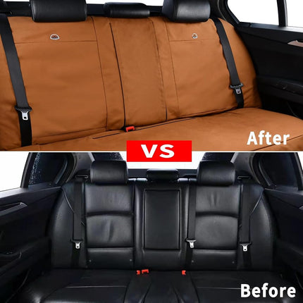Coverado Car Back Seat Covers, Canvas Universal Seat Covers for Cars, Rear Car Seat Cushions, Auto Seats Protectors for Kids & Dogs, Driver Seat Covers Fit for Most Vehicles Trucks SUVs/Khaki